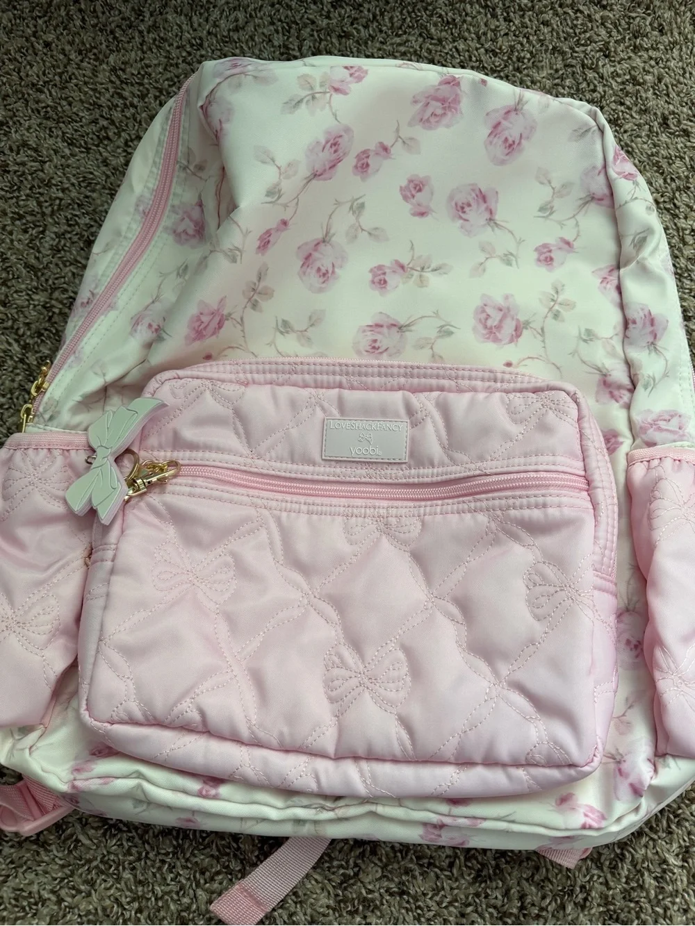 SALE‼️LoveShackFancy Yoobi Pink Quilted Bow-Accent Backpack paper and pencil - Picture 2 of 14